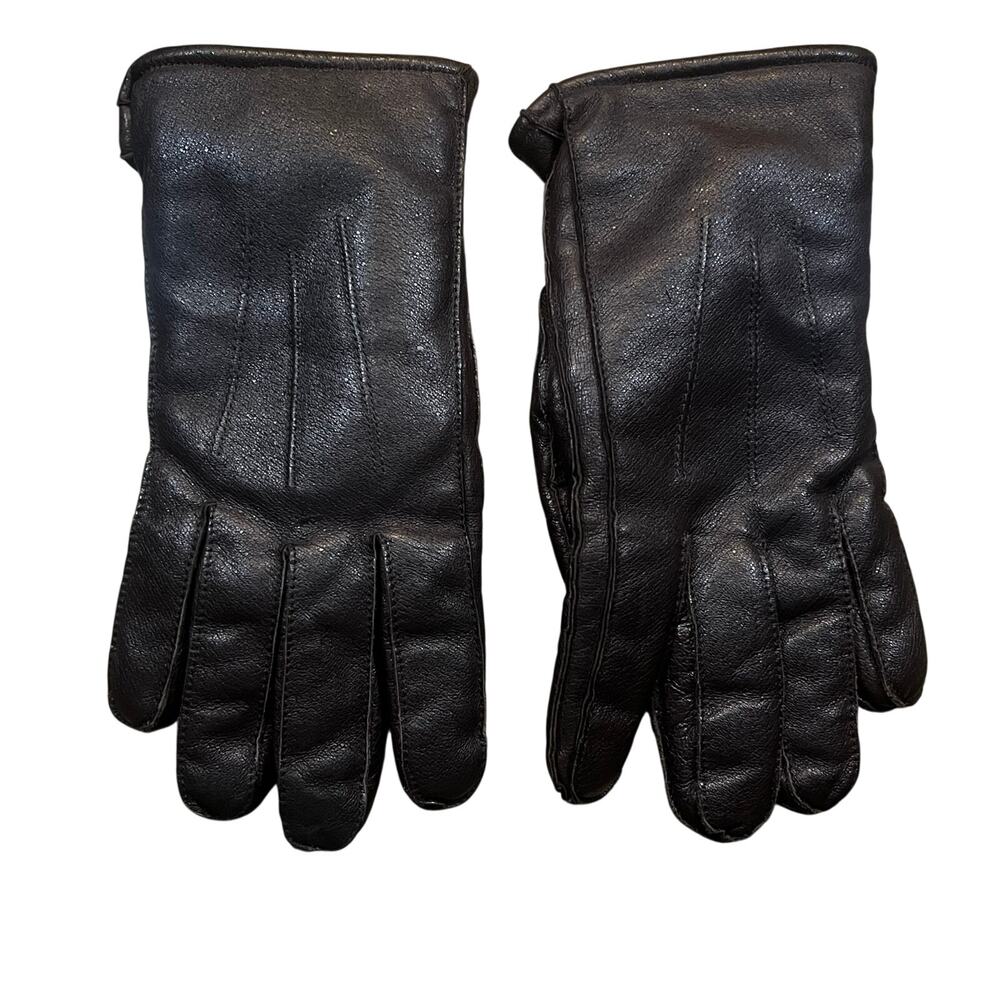 Vintage Mens Small Pigskin Leather Gloves Fleece Lined Winter Cold Weather Brown